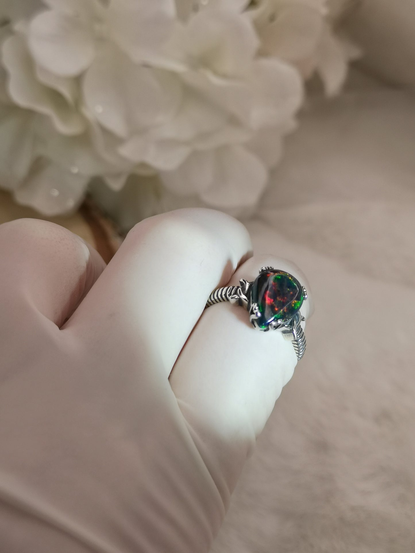 Black Opal Edelstein, 925 Silber Ring verstellbar