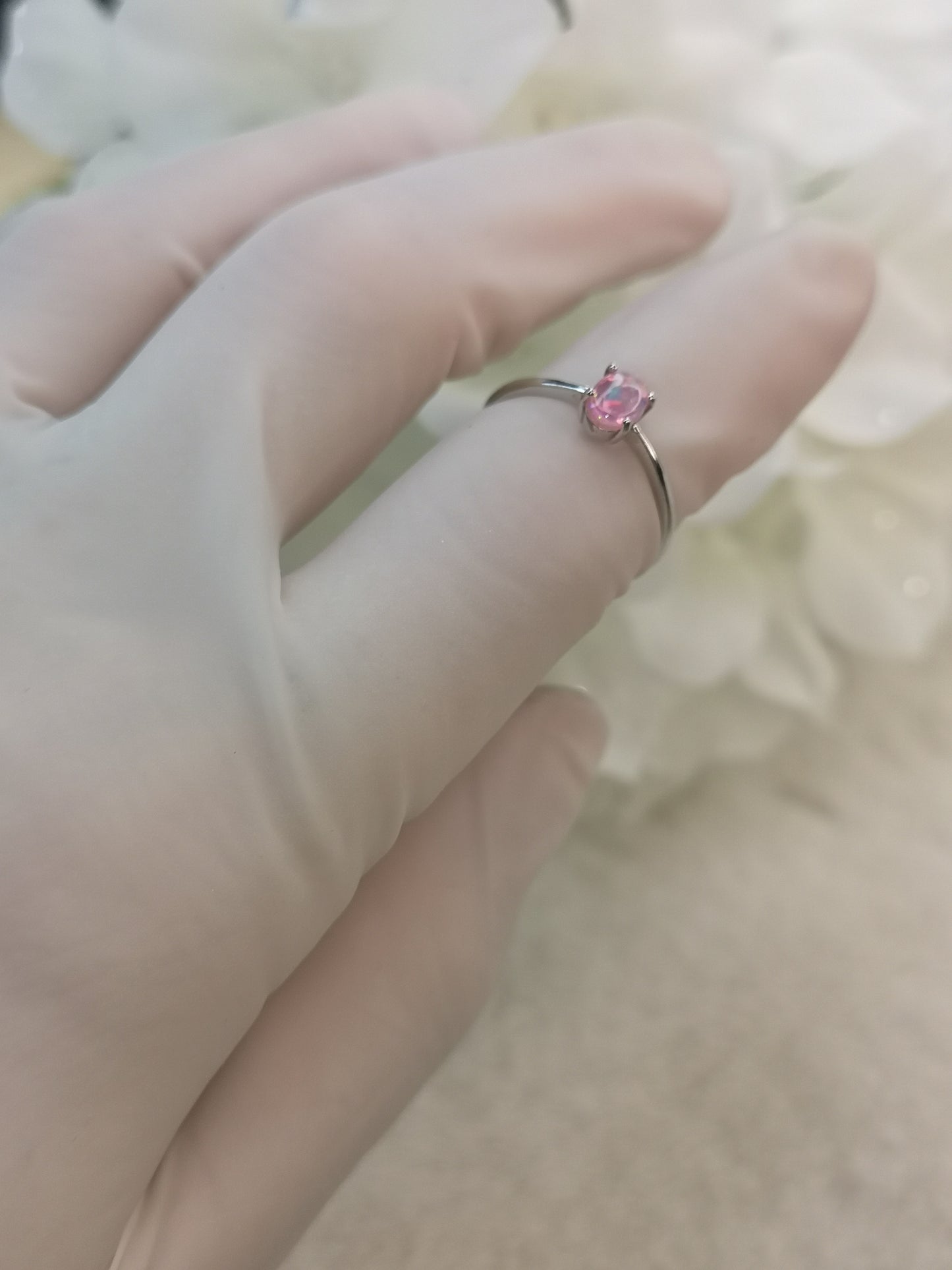 Pink Opal 925 Silber Ring verstellbar Edelstein Crystal