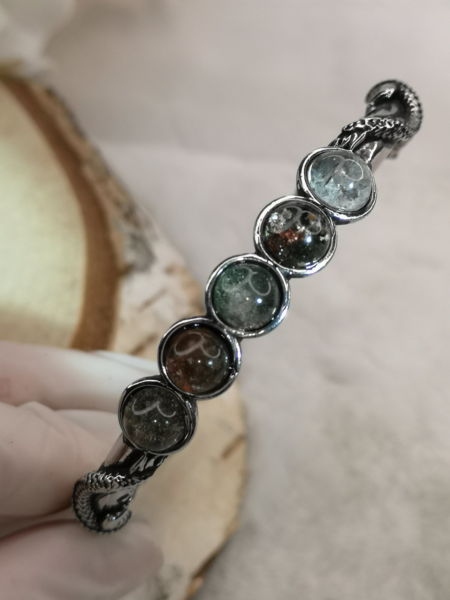 Gartenquartz Edelsteine, Kupfer Drachendesign Armband