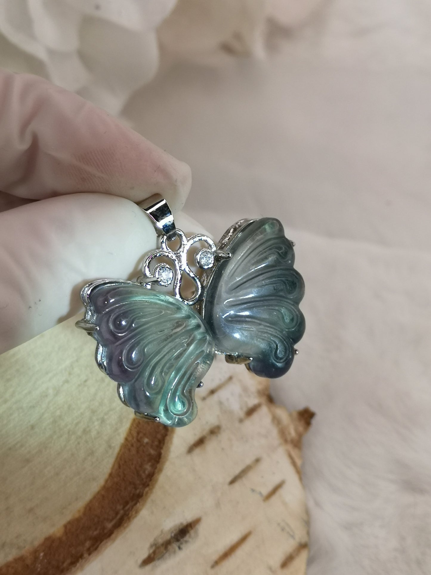 Blauer Fluorite Edelstein Schmetterling Kupfer Ketten Anhänger