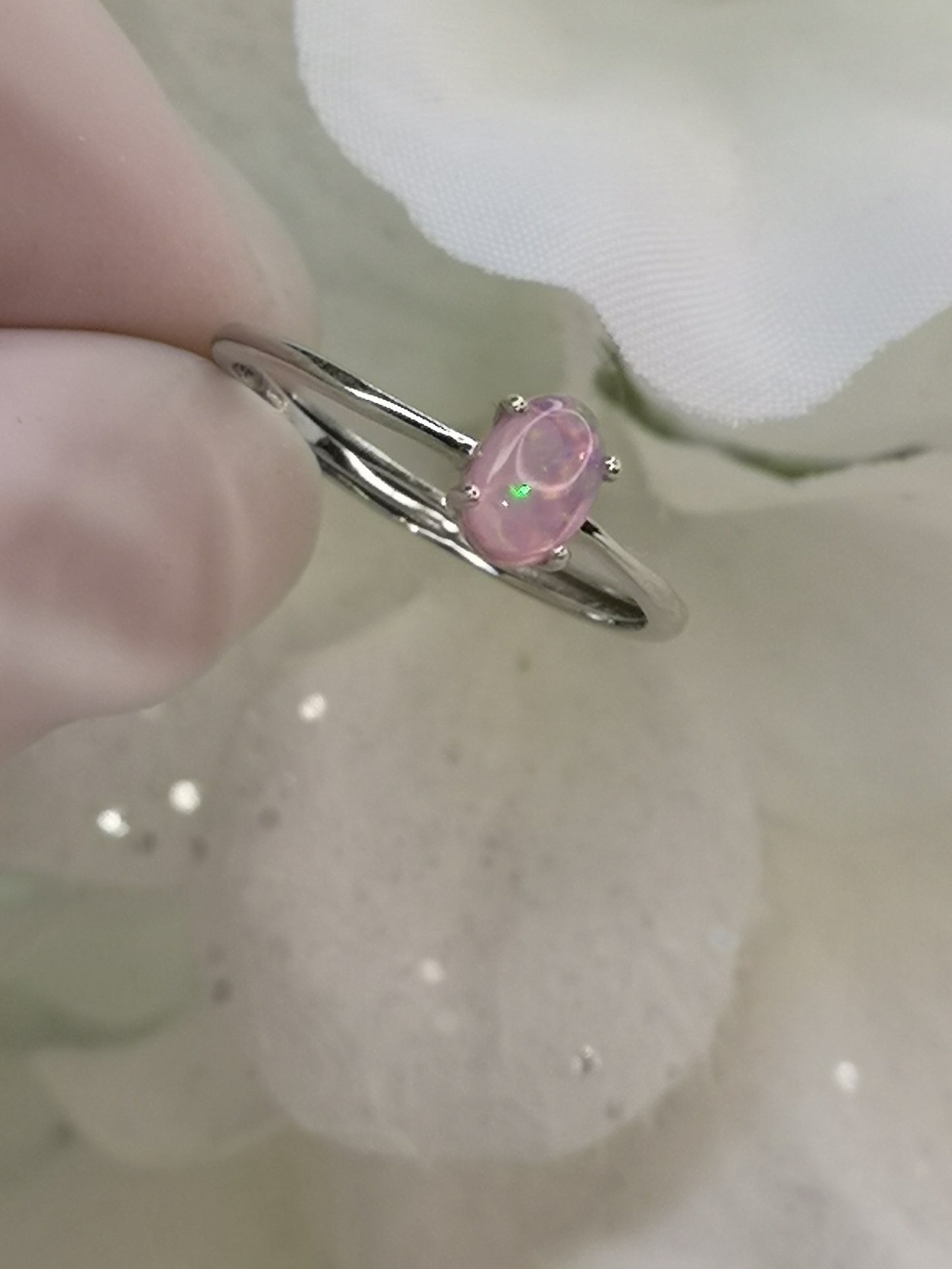 Pink Opal 925 Silber Ring verstellbar Edelstein Crystal