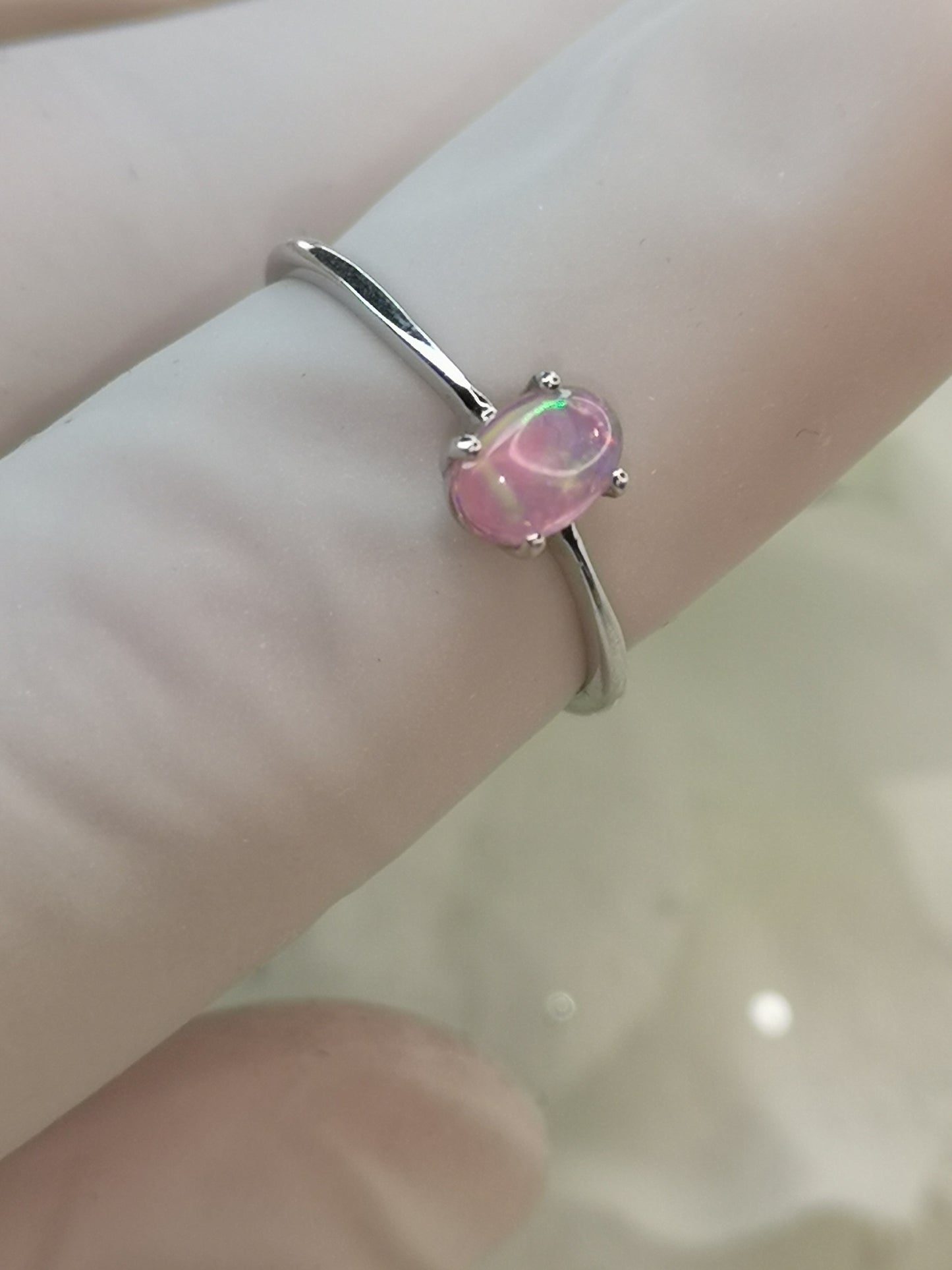 Pink Opal 925 Silber Ring verstellbar Edelstein Crystal