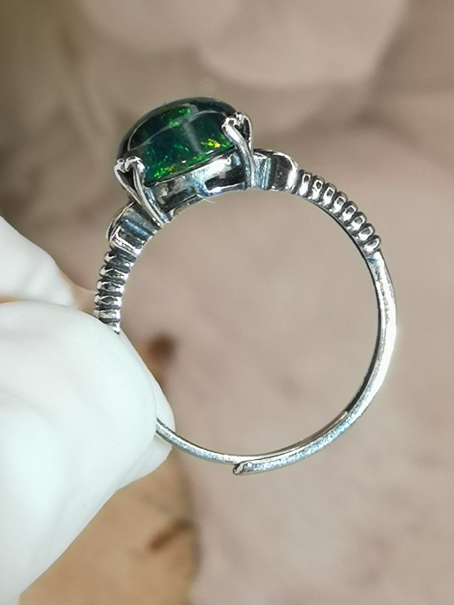 Black Opal Edelstein, 925 Silber Ring verstellbar