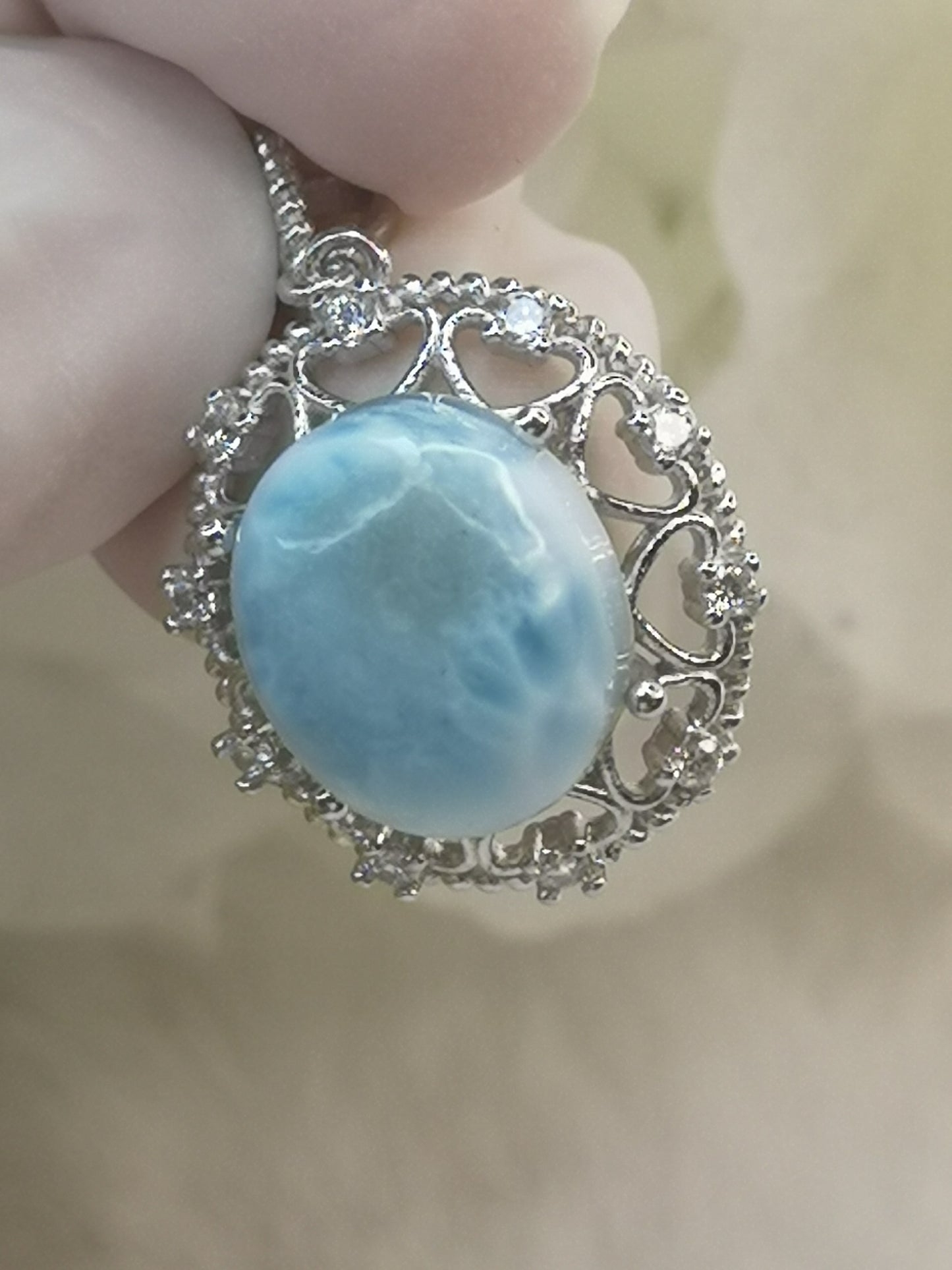 Larimar Edelstein, Kupfer Ketten Anhänger