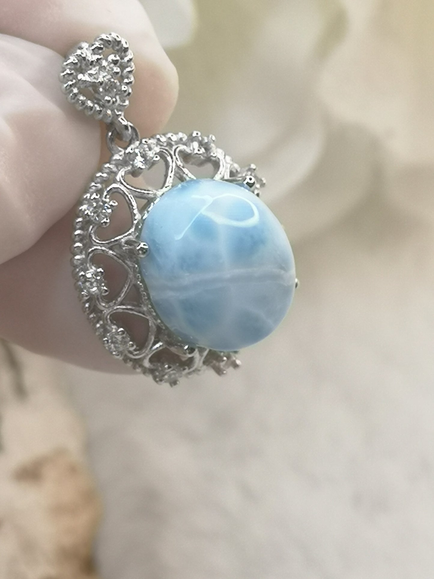 Larimar Edelstein, Kupfer Ketten Anhänger