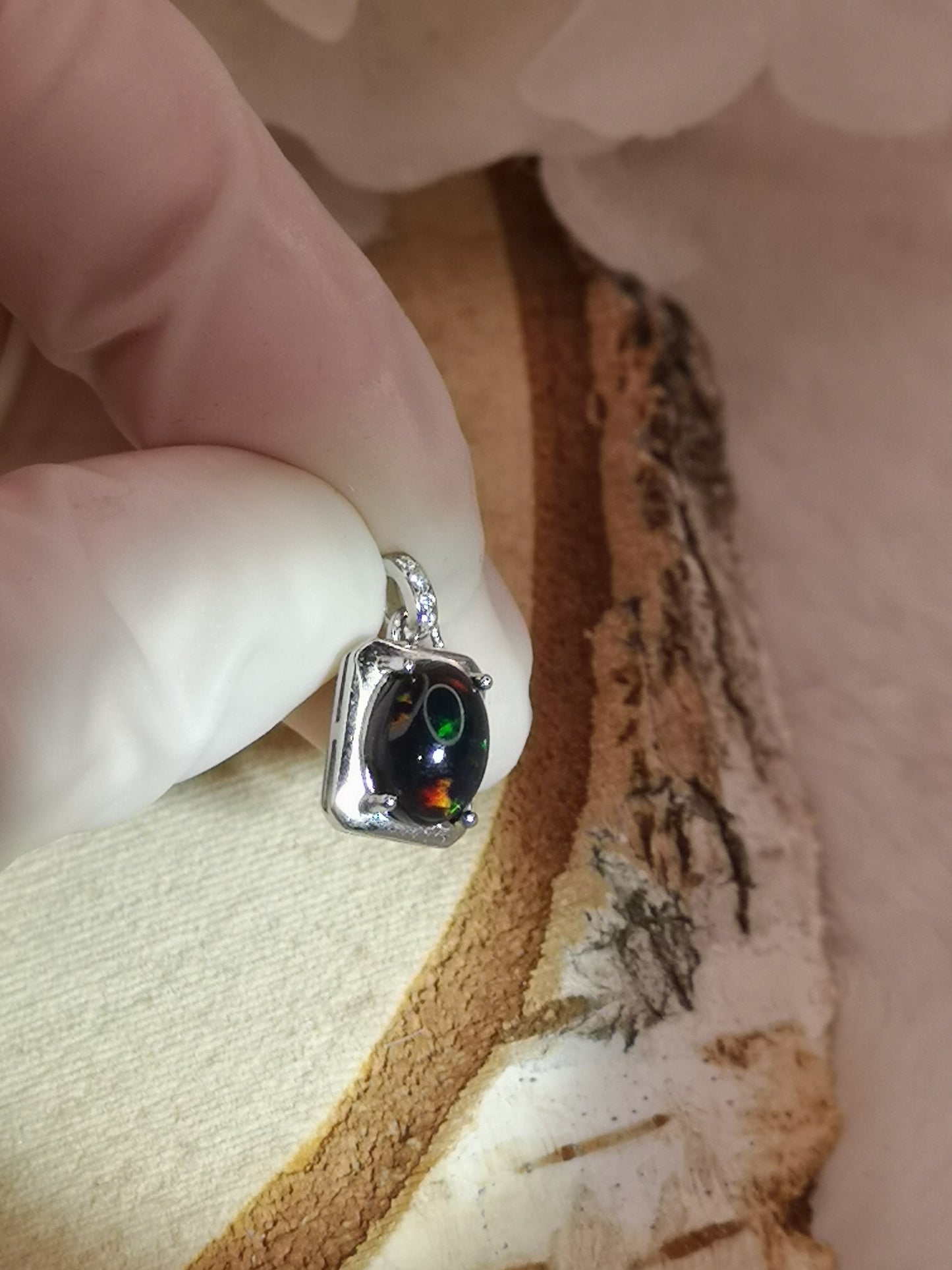 Black Opal Edelstein, 925 Silber Ketten Anhänger