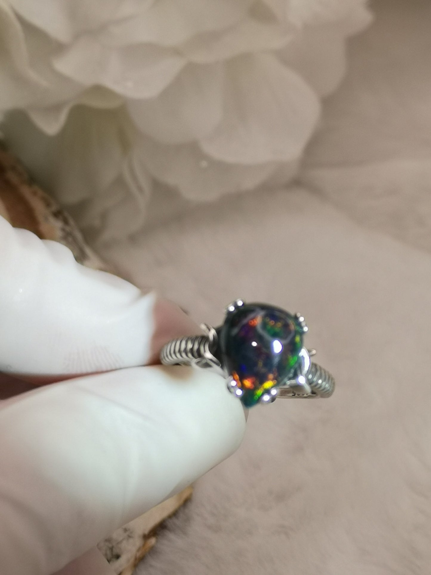 Black Opal Edelstein, 925 Silber Ring verstellbar