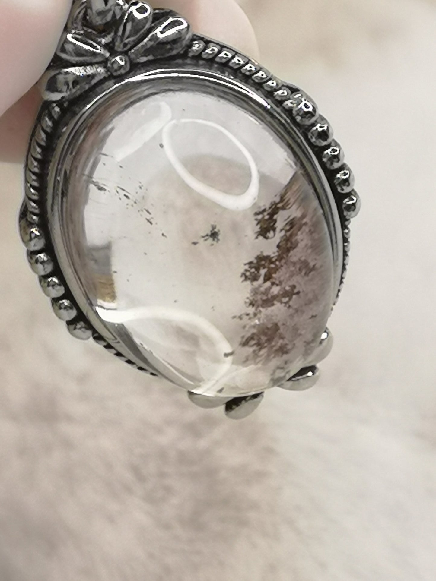 Gartenquartz Edelstein mit Phantomen, Kupfer Ketten Anhänger