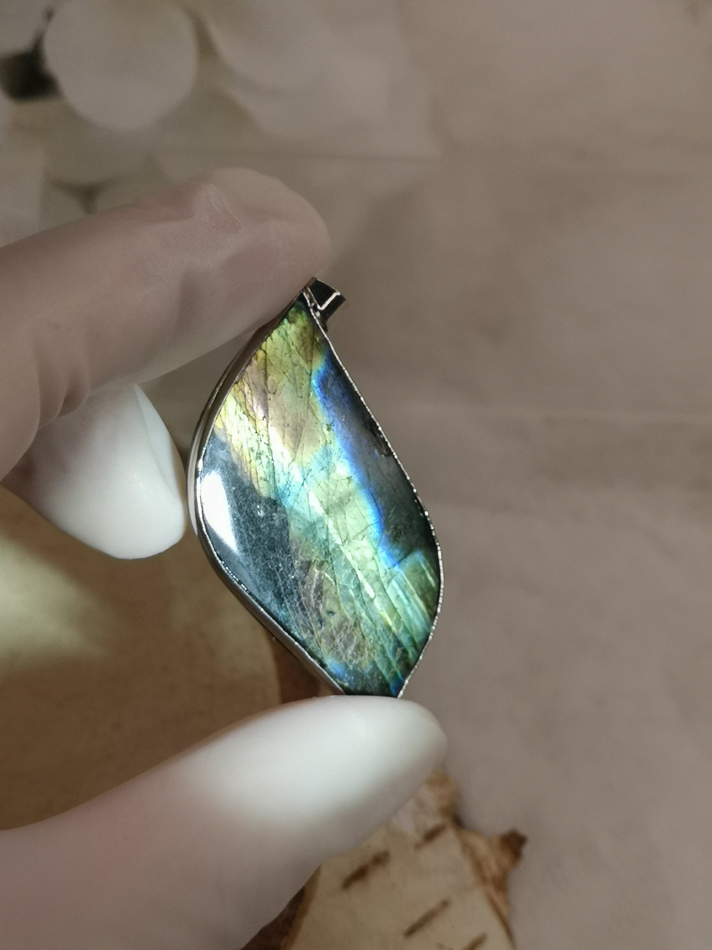 Labradorite Edelstein Tropfen, Kupfer Ketten Anhänger