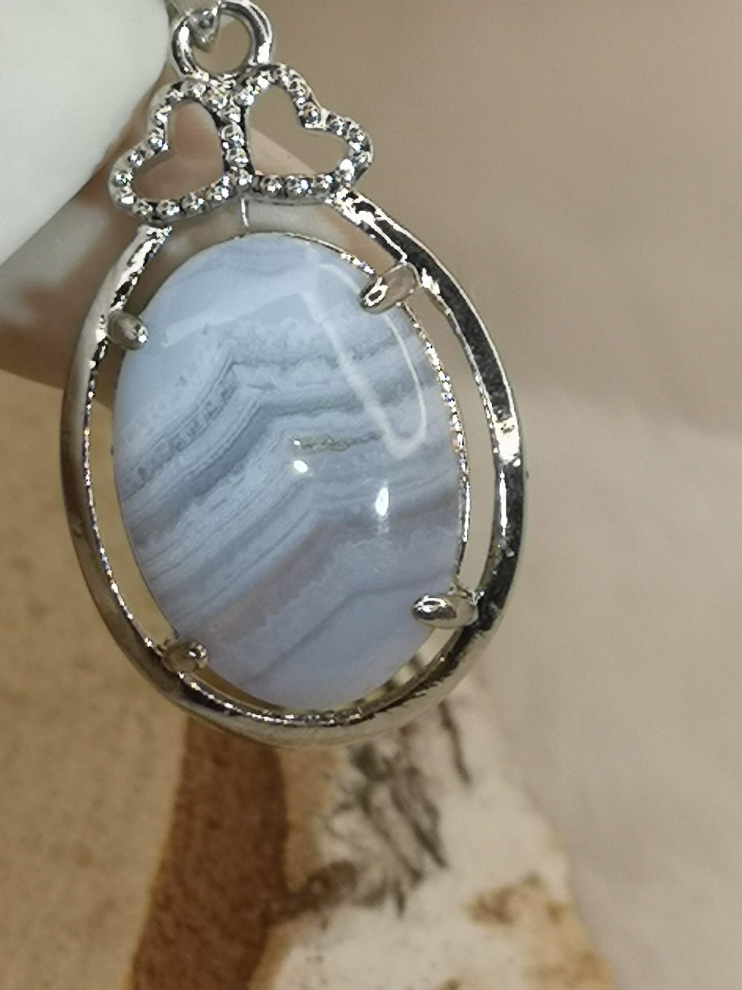 Blue Lace Achat Edelstein Kupfer Ketten Anhänger