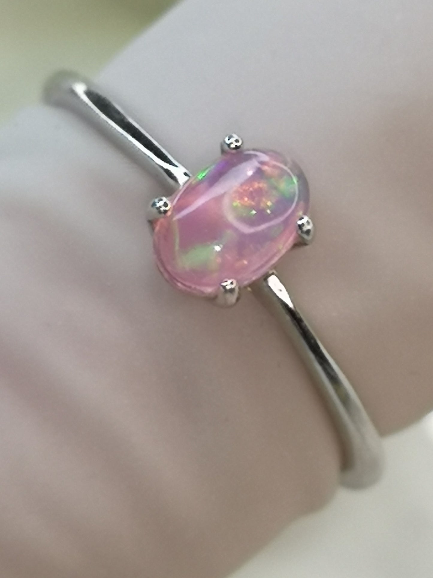 Pink Opal 925 Silber Ring verstellbar Edelstein Crystal