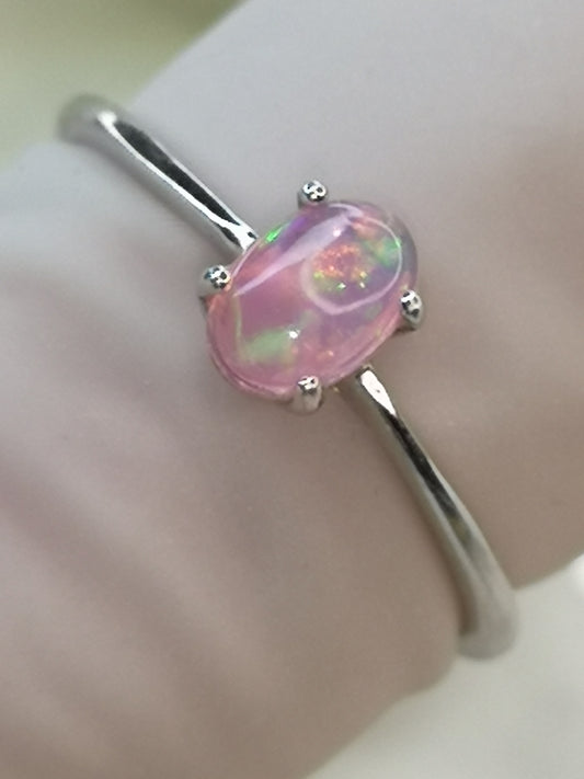 Pink Opal 925 Silber Ring verstellbar Edelstein Crystal