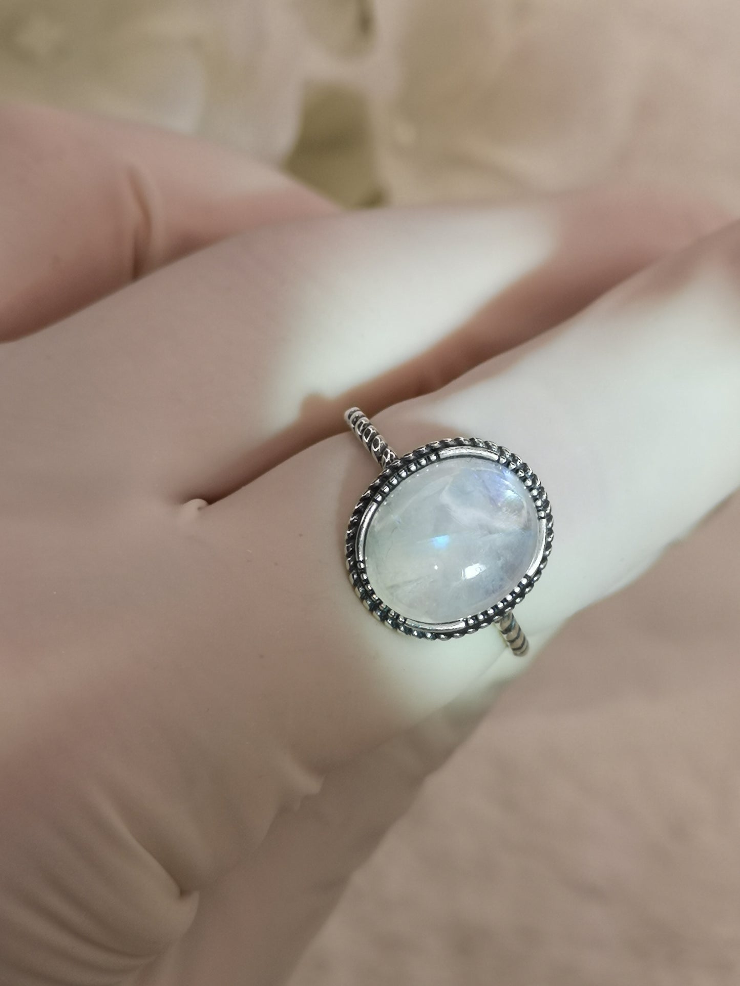 Moonstone 925 Silber Ring verstellbar Edelstein Schmuck