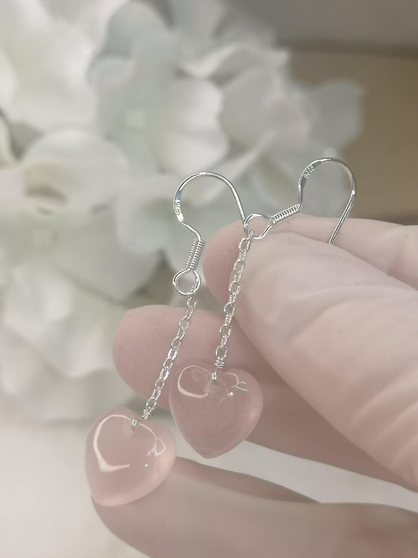 Rosenquarz 925 Silber Ohrringe