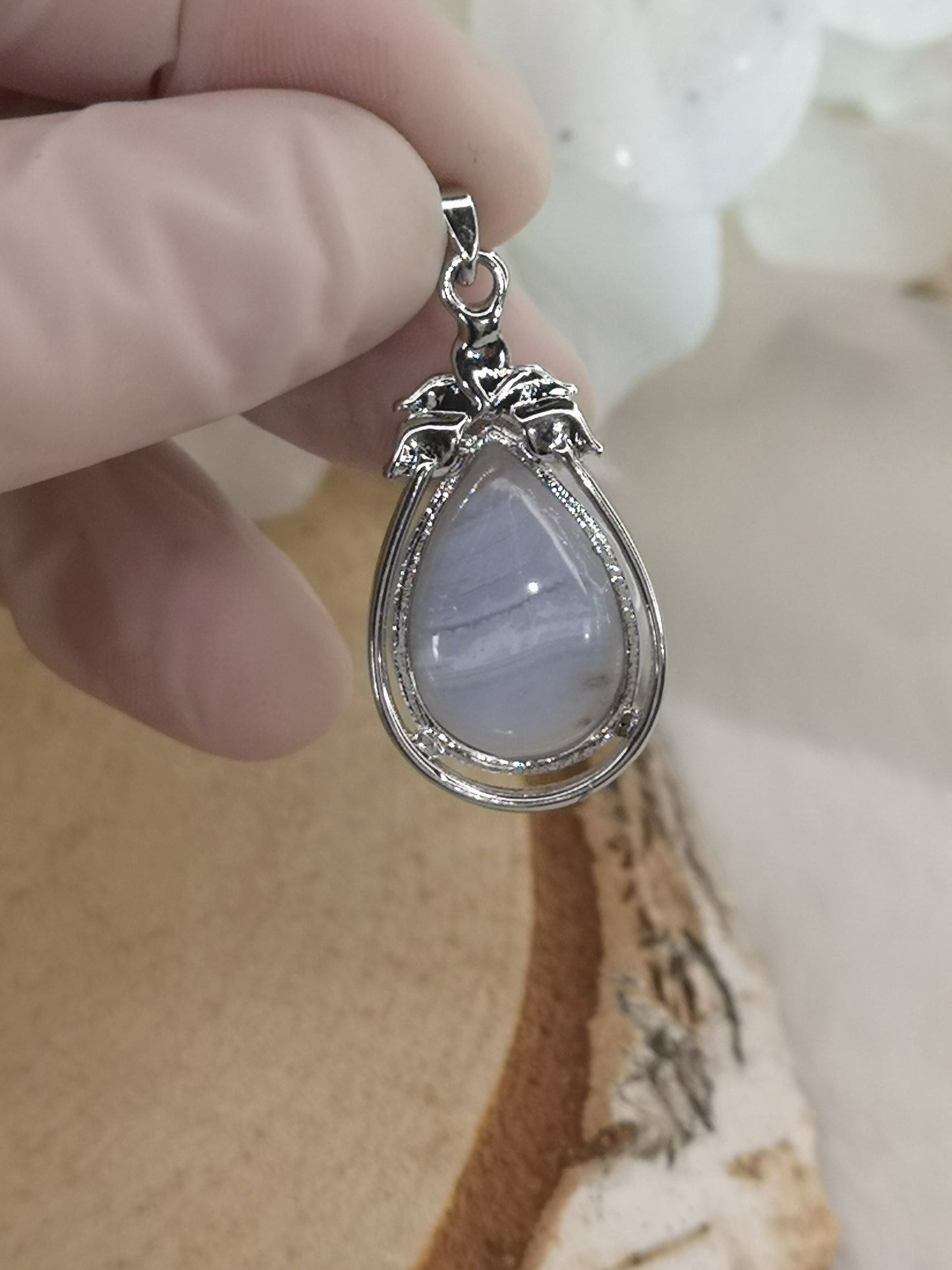 Blue Less Achat Edelstein, Kupfer Ketten Anhänger