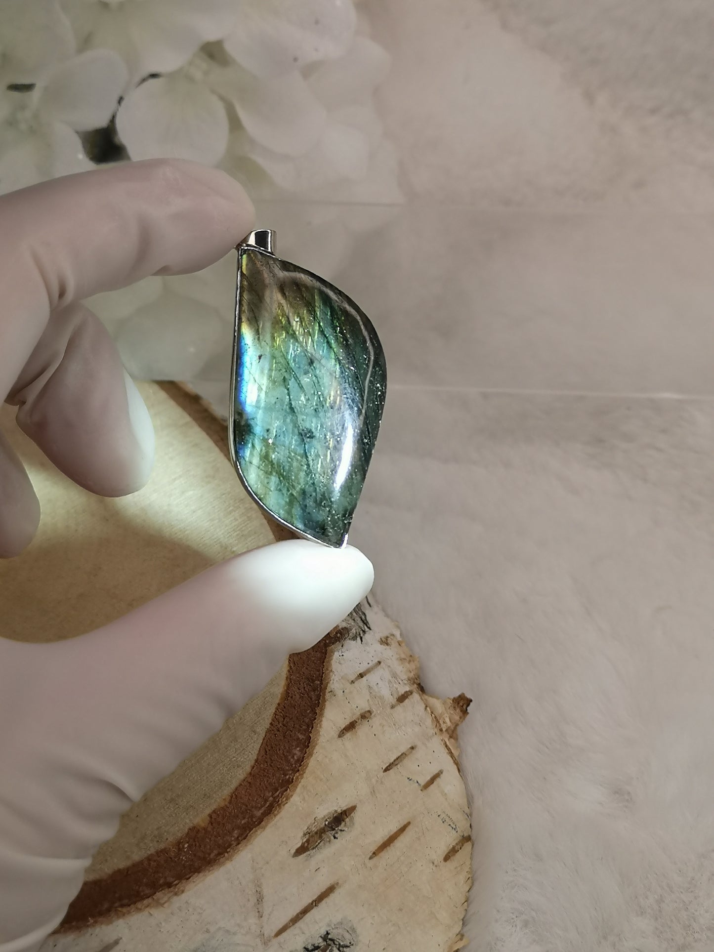 Labradorite Edelstein Tropfen, Kupfer Ketten Anhänger