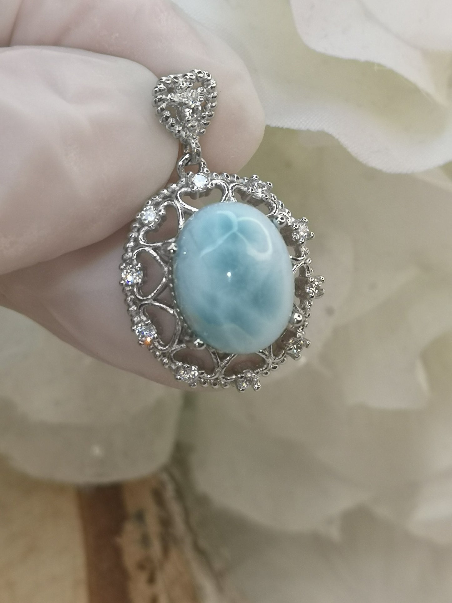 Larimar Edelstein, Kupfer Ketten Anhänger