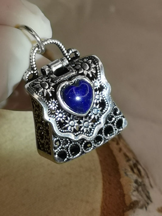 Lapislazuli Edelstein, Kupfer Ketten Anhänger, Taschen Design