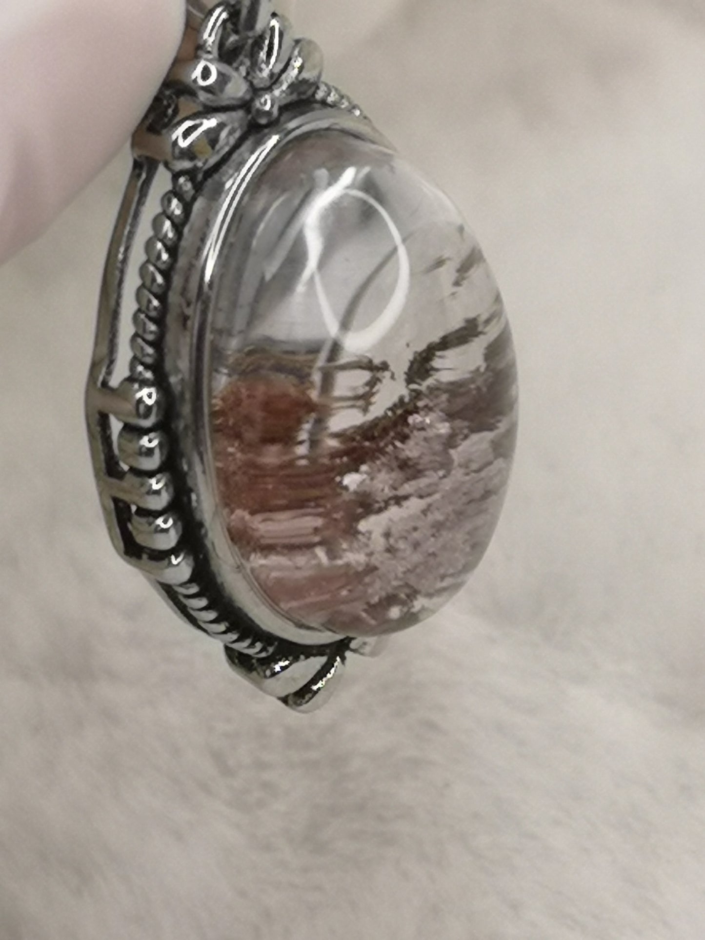 Gartenquartz Edelstein mit Phantomen, Kupfer Ketten Anhänger