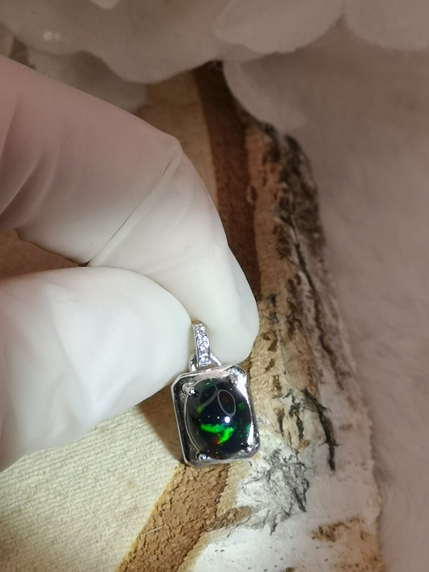 Black Opal Edelstein, 925 Silber Ketten Anhänger