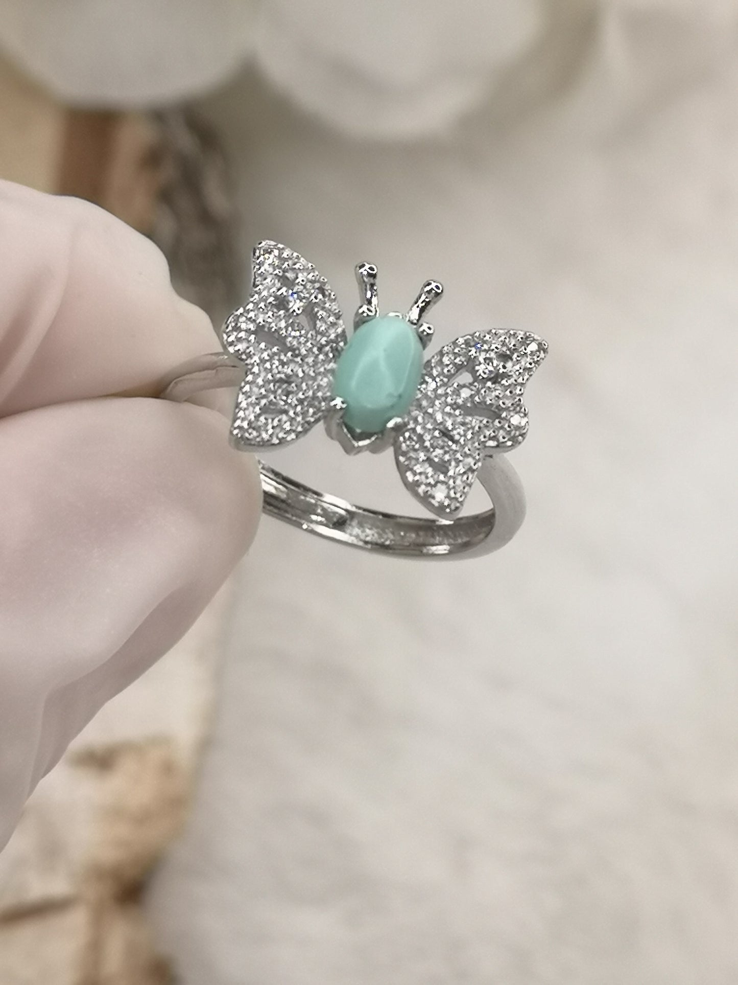 Turkuaz Edelstein, Schmetterling, 925 Silber Ring, verstellbar