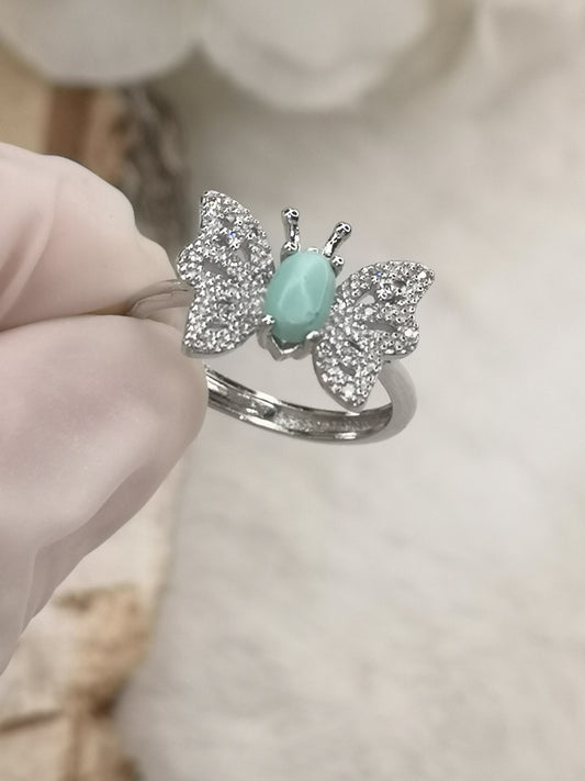 Turkuaz Edelstein, Schmetterling, 925 Silber Ring, verstellbar