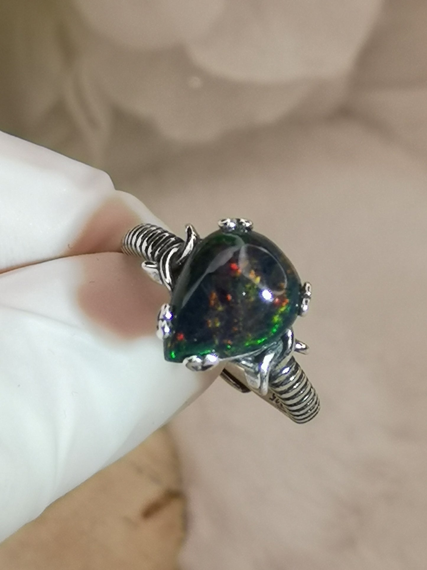 Black Opal Edelstein, 925 Silber Ring verstellbar