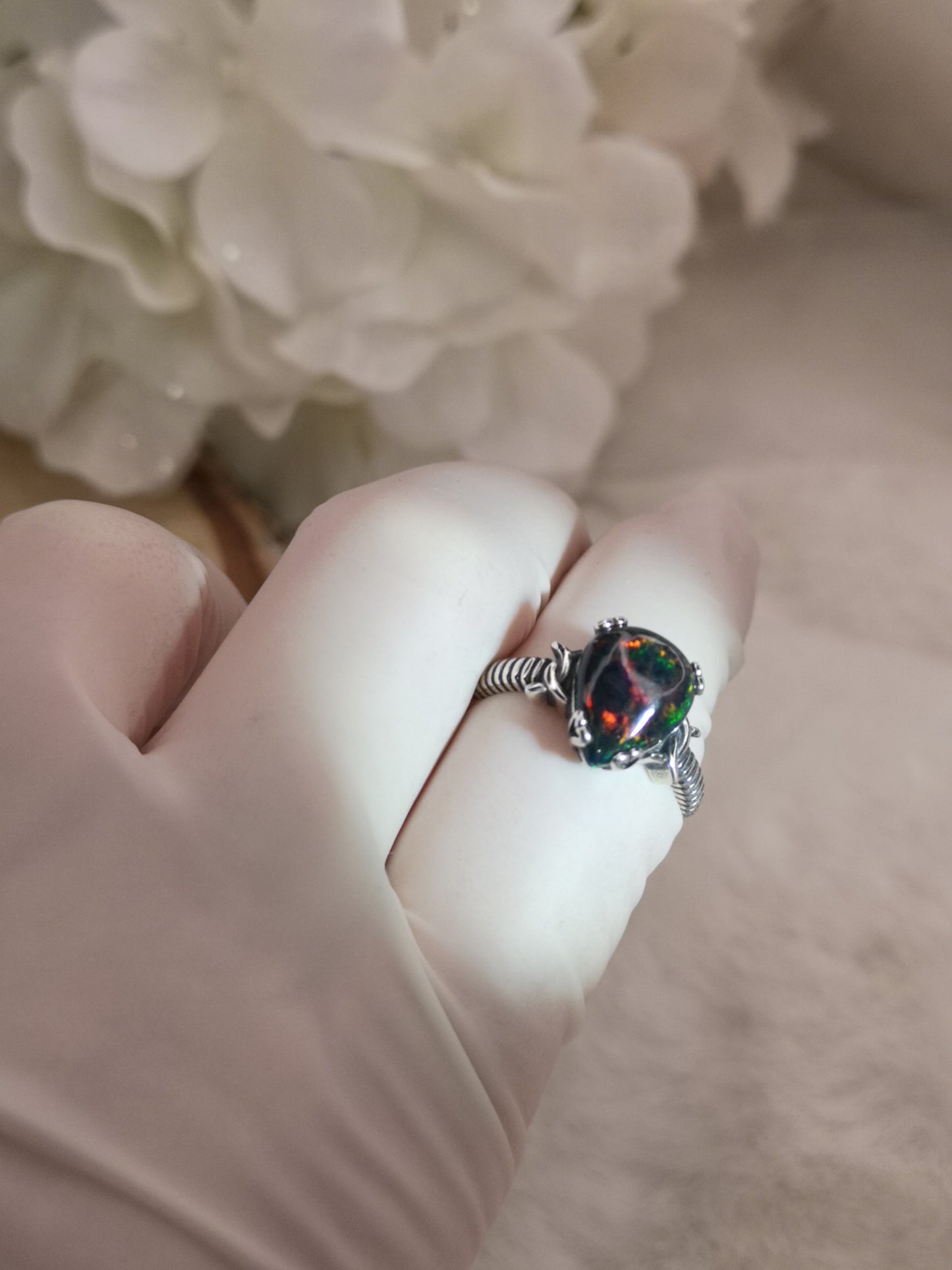 Black Opal Edelstein, 925 Silber Ring verstellbar