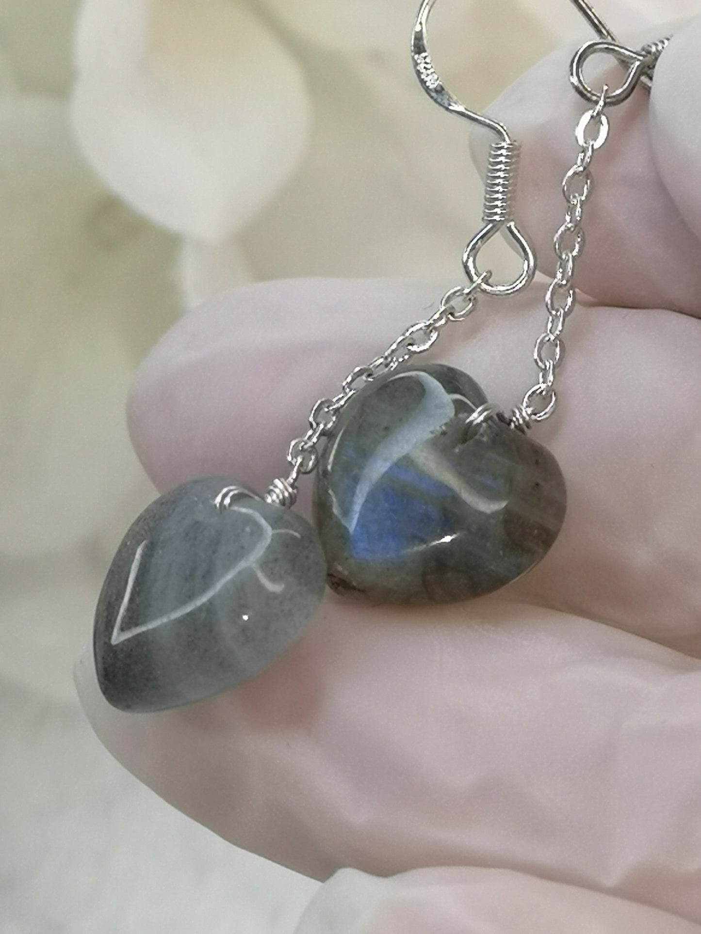 Labradorite Edelstein, 925 Silber Ohrringe, 
Herz Design