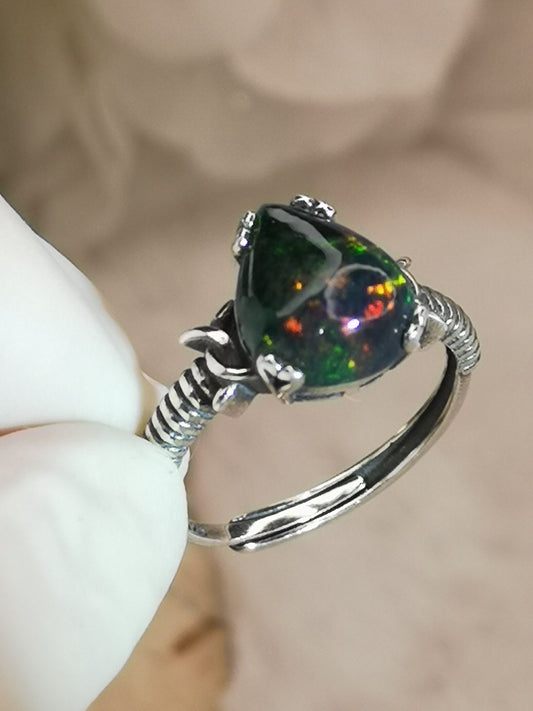 Black Opal Edelstein, 925 Silber Ring verstellbar