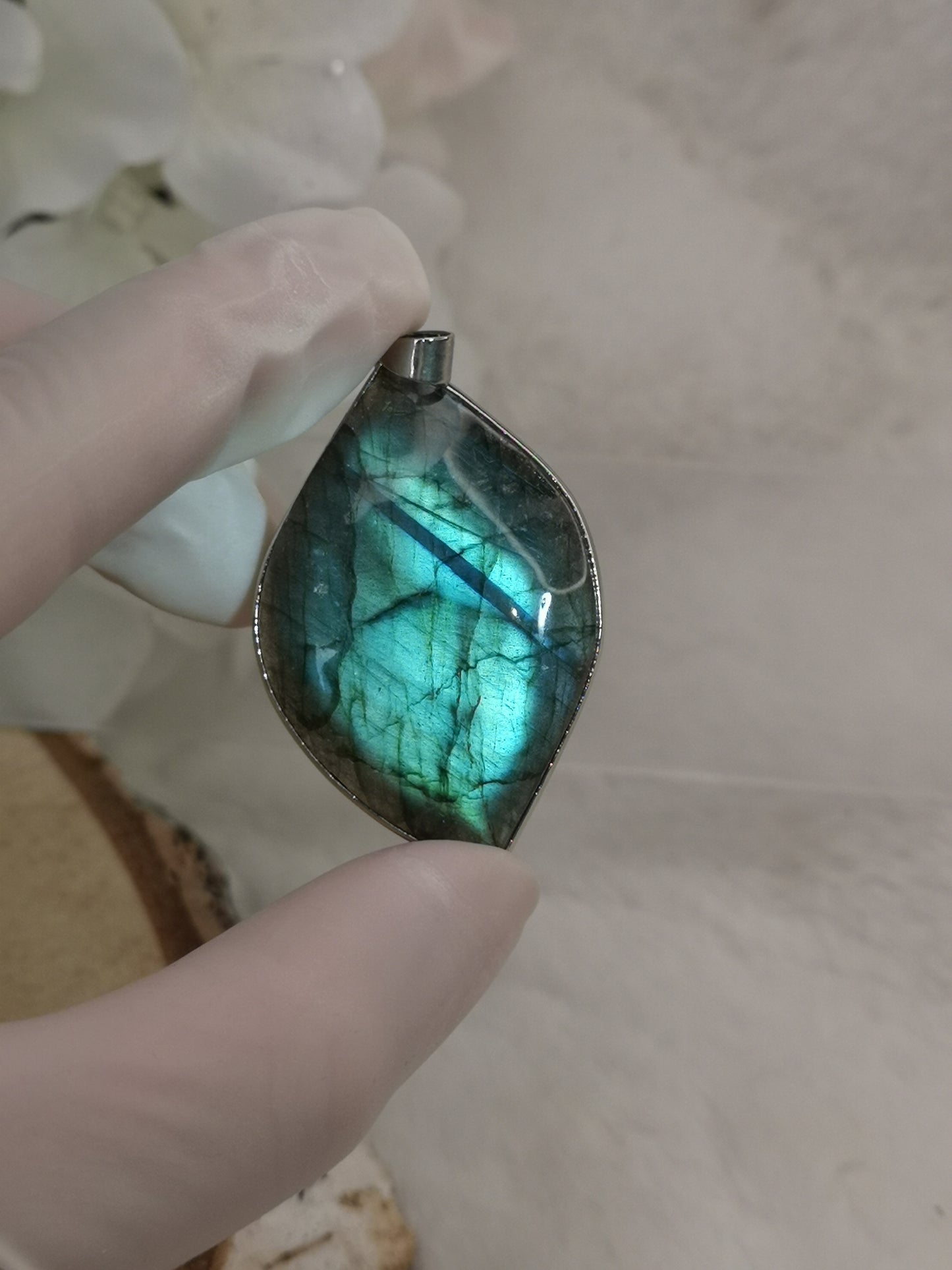 Labradorite Edelstein Tropfen, Kupfer Ketten Anhänger