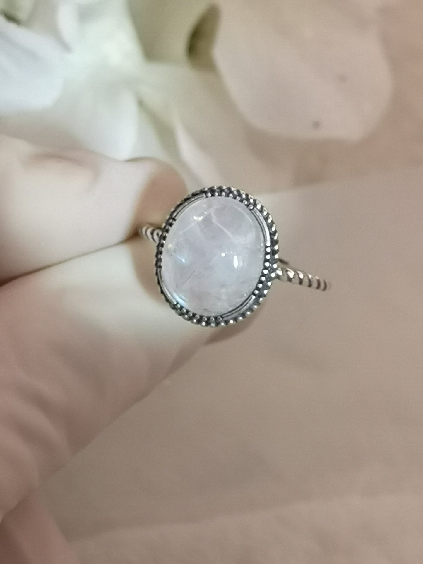 Moonstone 925 Silber Ring verstellbar Edelstein Schmuck