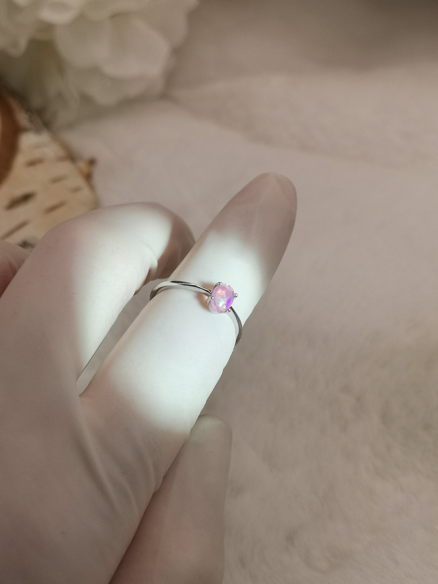 Rosa Opal Edelstein, 925 Silber Ring