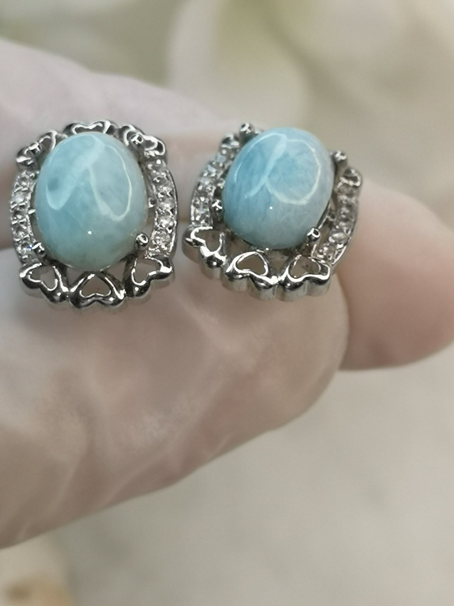 Larimar Edelstein, 925 Silber Nadel, Ohrringe