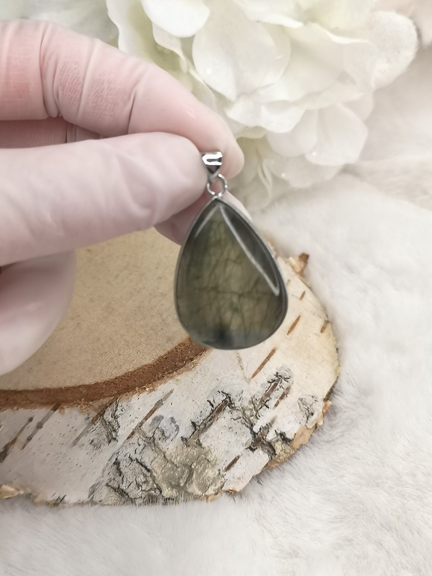 Labradorite Edelstein, 925 Silber Tropfen Ketten Anhänger