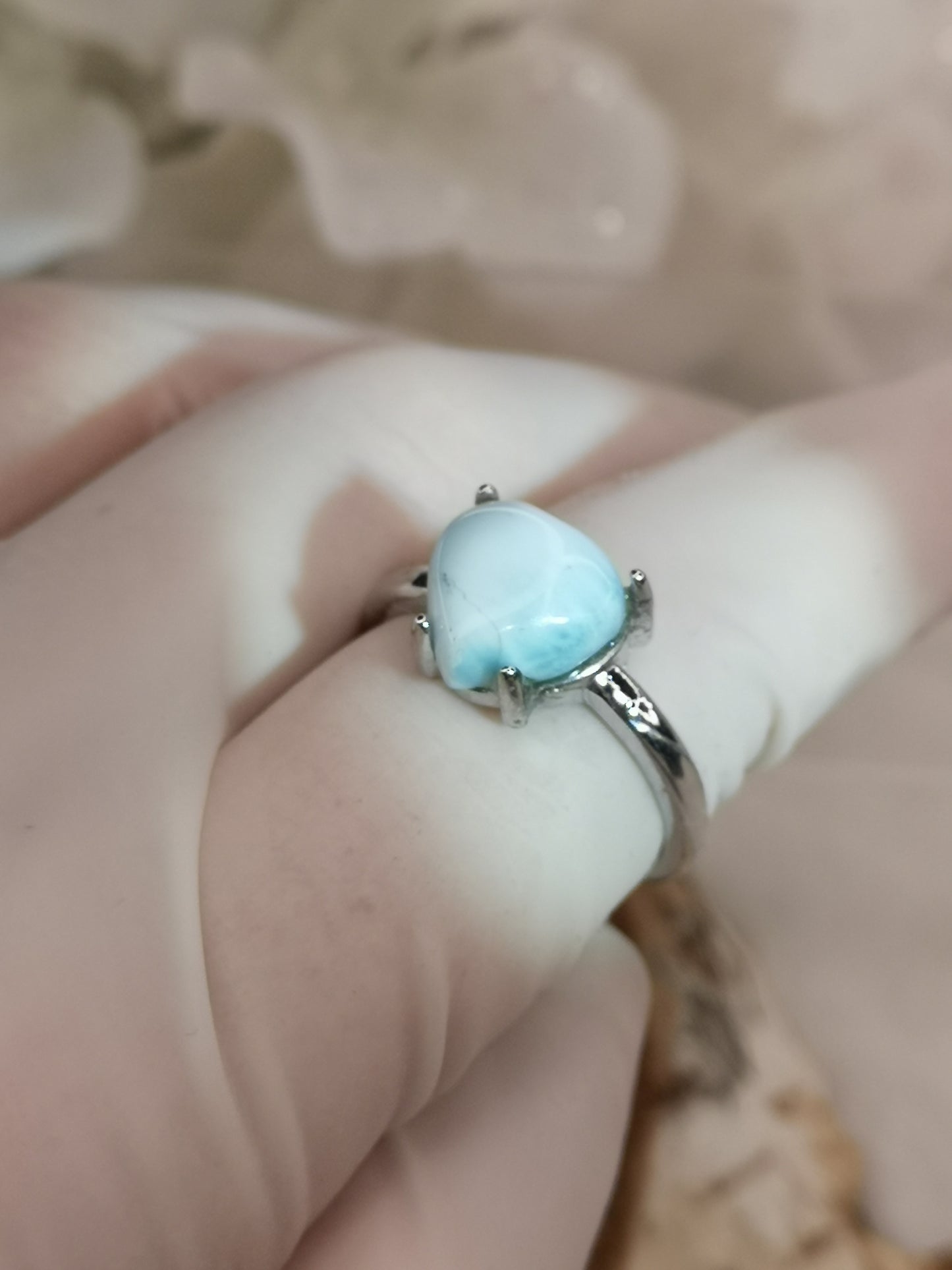 Larimar Edelstein, Kupfer Ring verstellbar