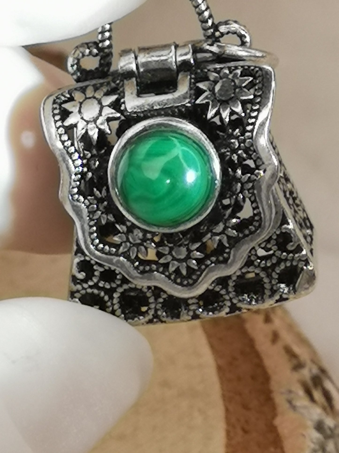 Malachite Edelstein, Kupfer Ketten Anhänger, Taschen Design