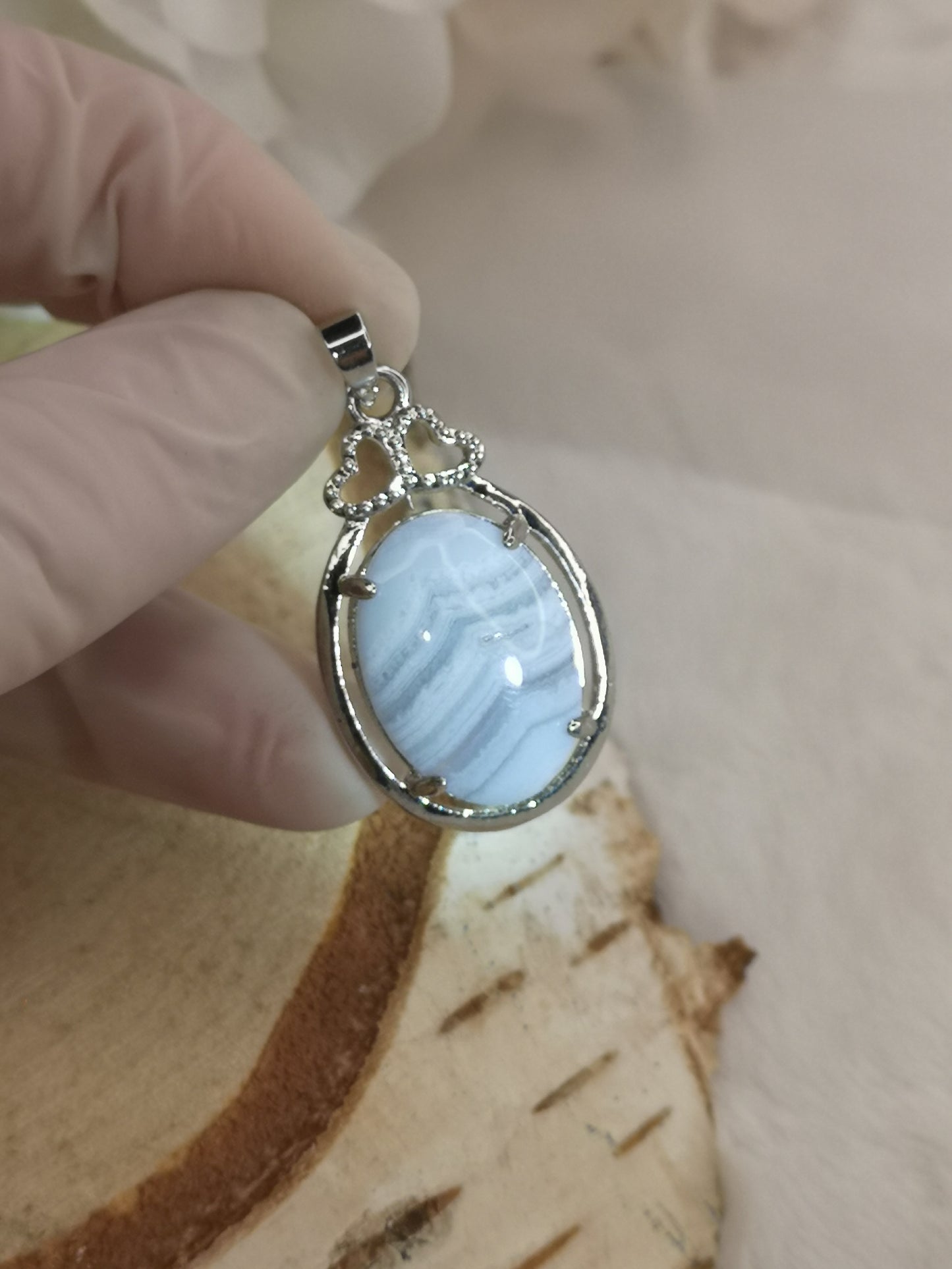 Blue Lace Achat Edelstein Kupfer Ketten Anhänger