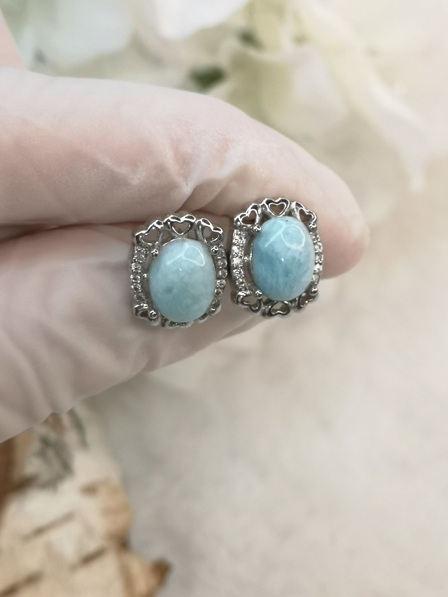 Larimar Edelstein, 925 Silber Nadel, Ohrringe