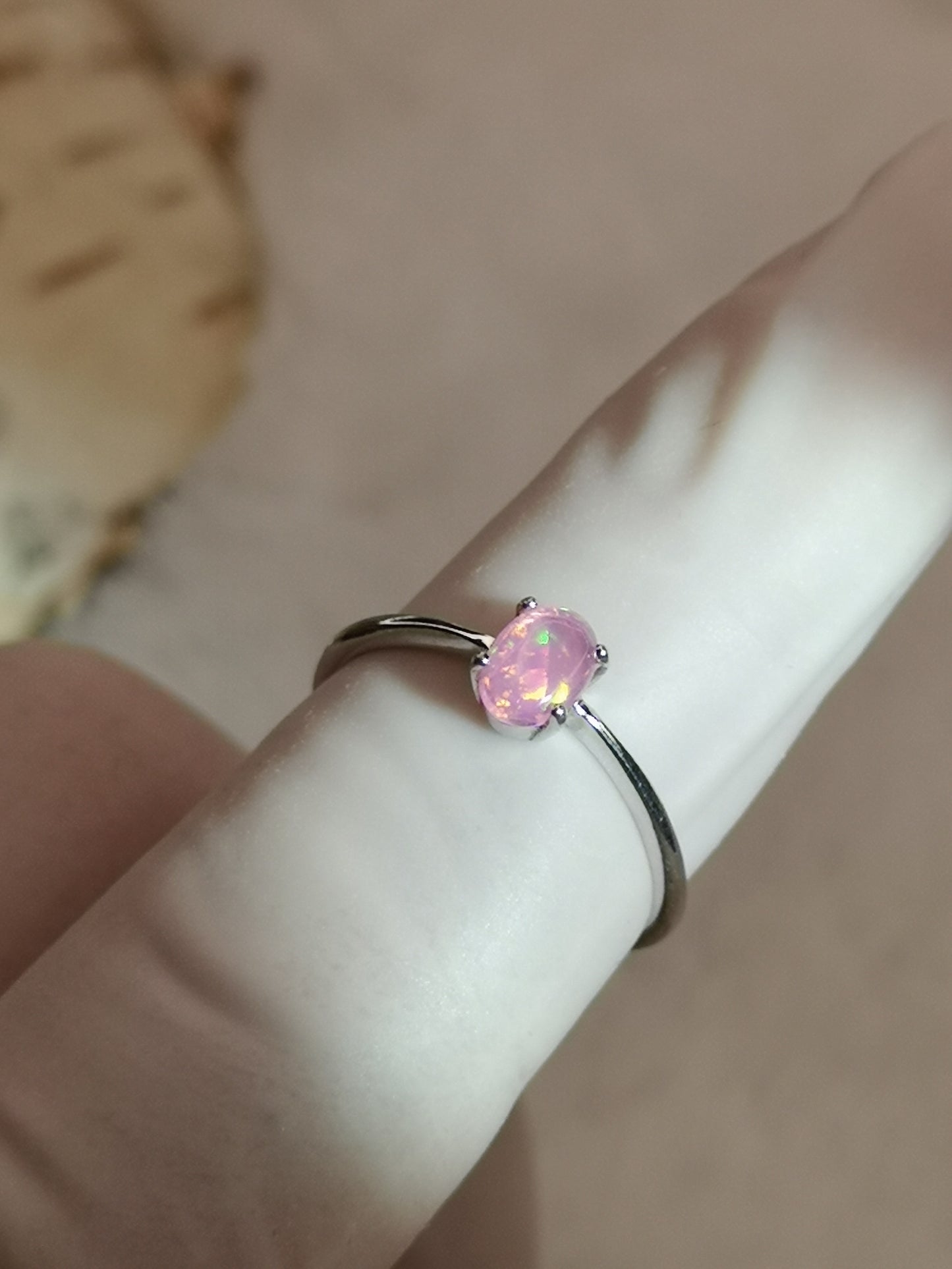 Rosa Opal Edelstein, 925 Silber Ring