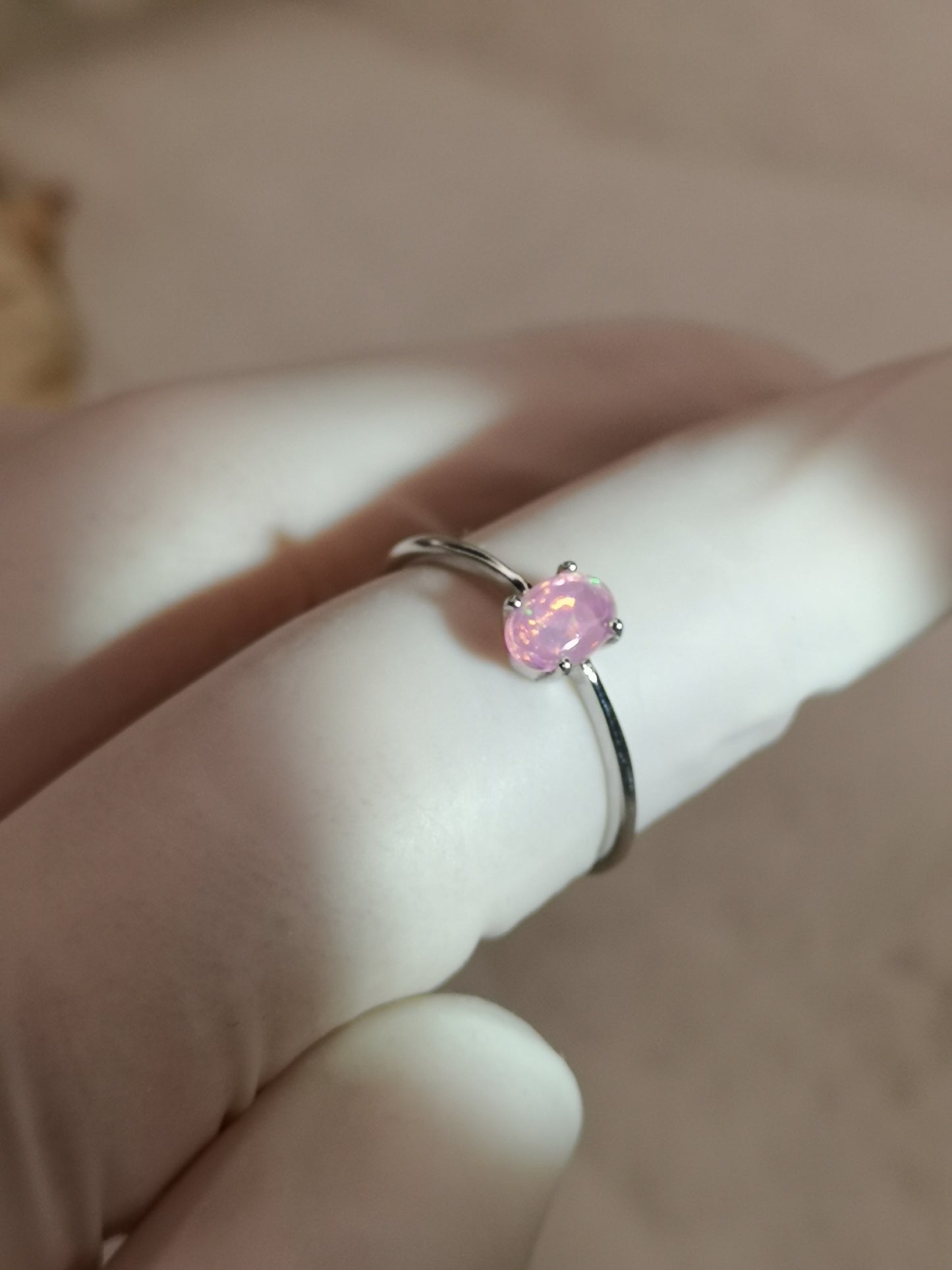 Rosa Opal Edelstein, 925 Silber Ring