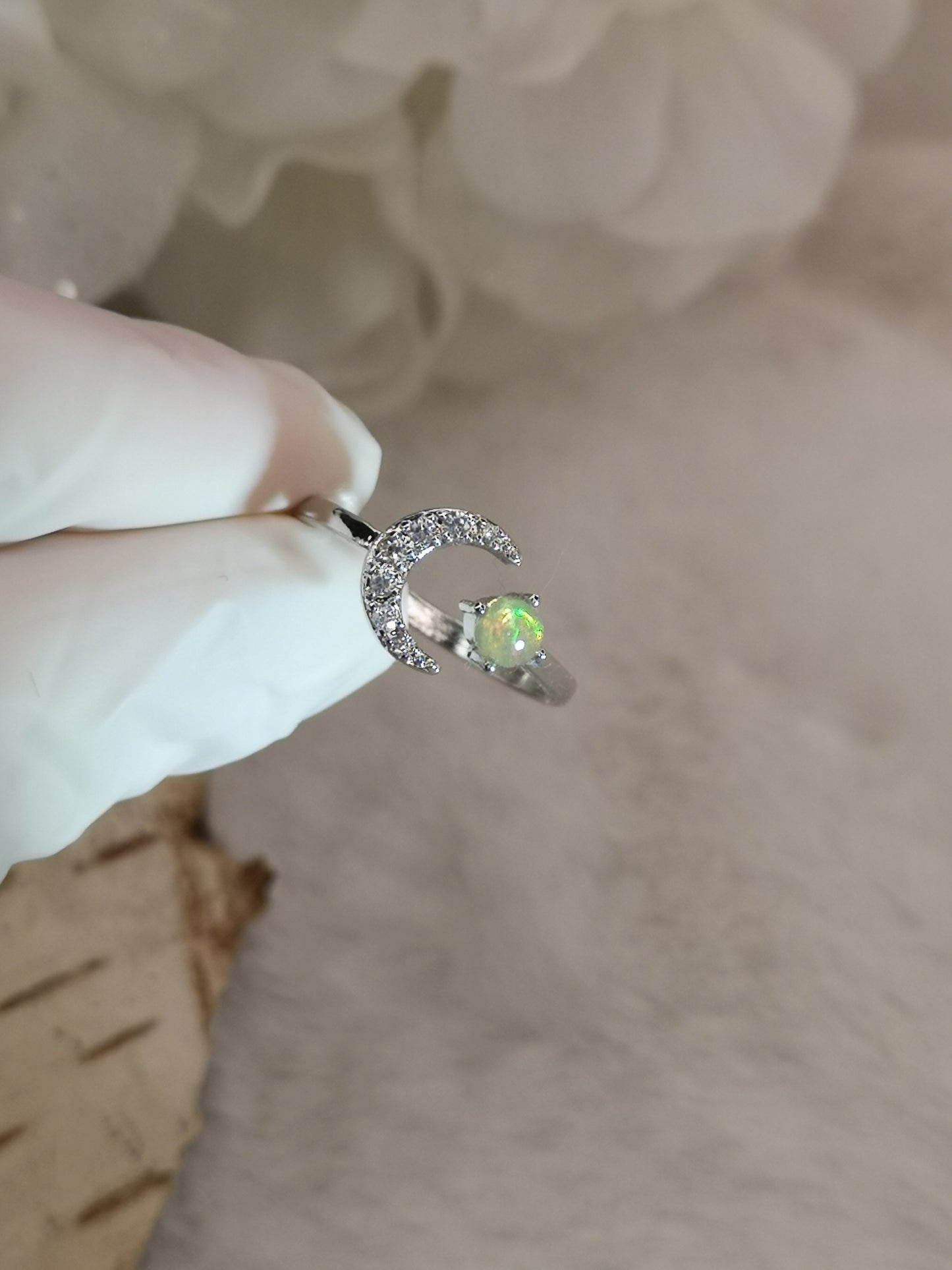 Opal Edelstein Kupfer Ring verstellbar