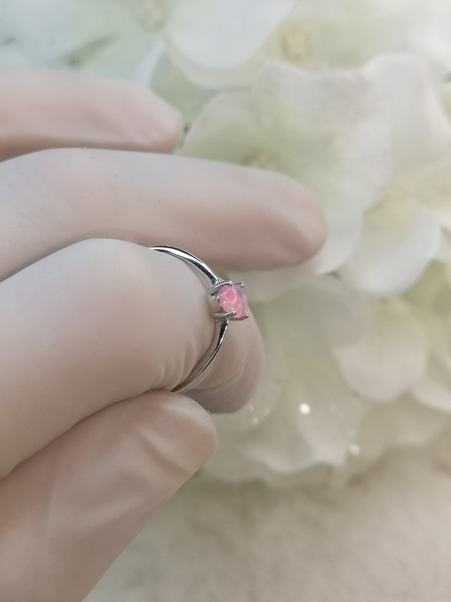 Pink Opal 925 Silber Ring verstellbar Edelstein Crystal