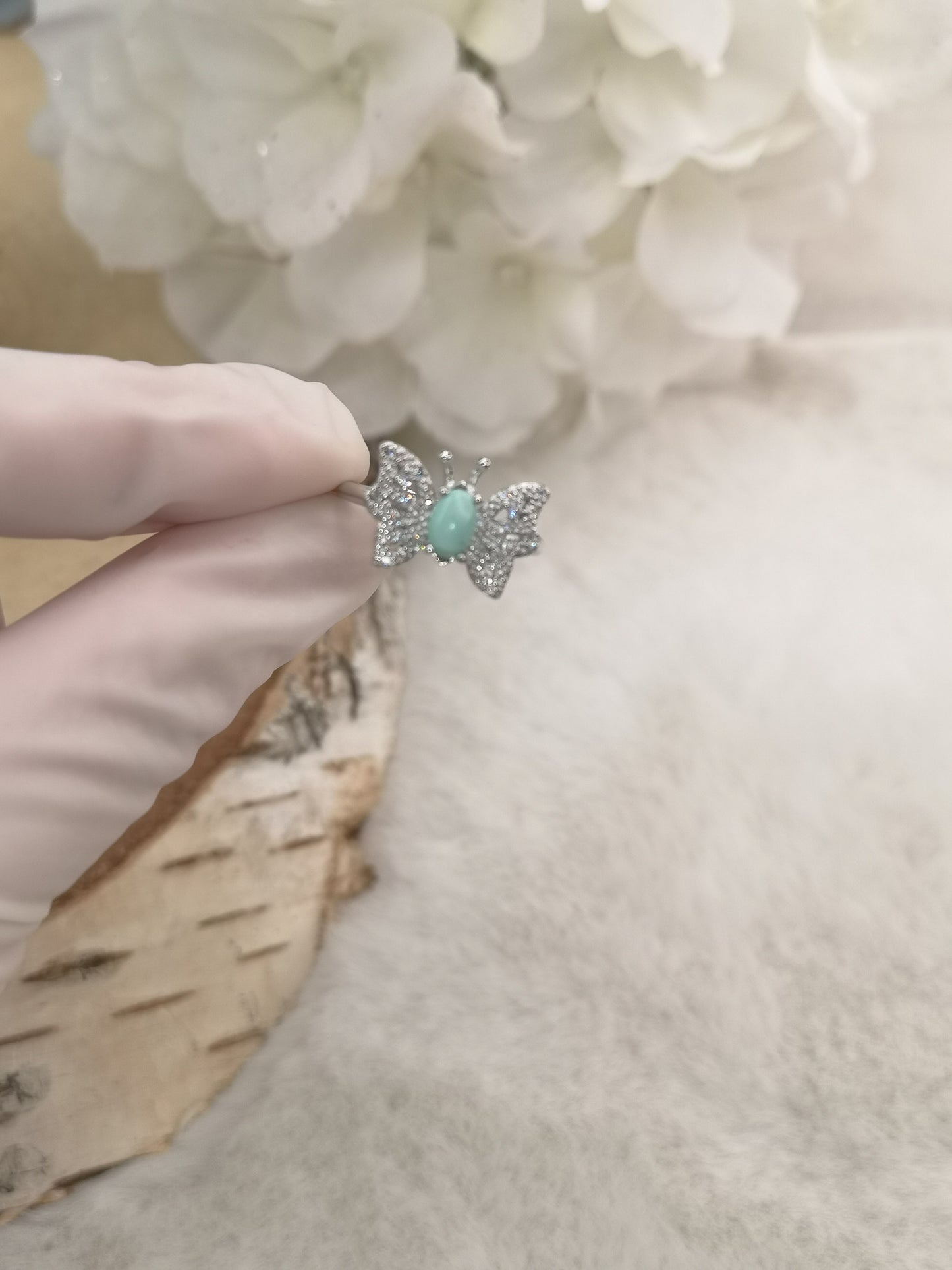 Turkuaz Edelstein, Schmetterling, 925 Silber Ring, verstellbar