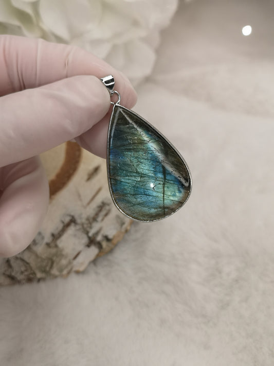 Labradorite Edelstein, 925 Silber Tropfen Ketten Anhänger