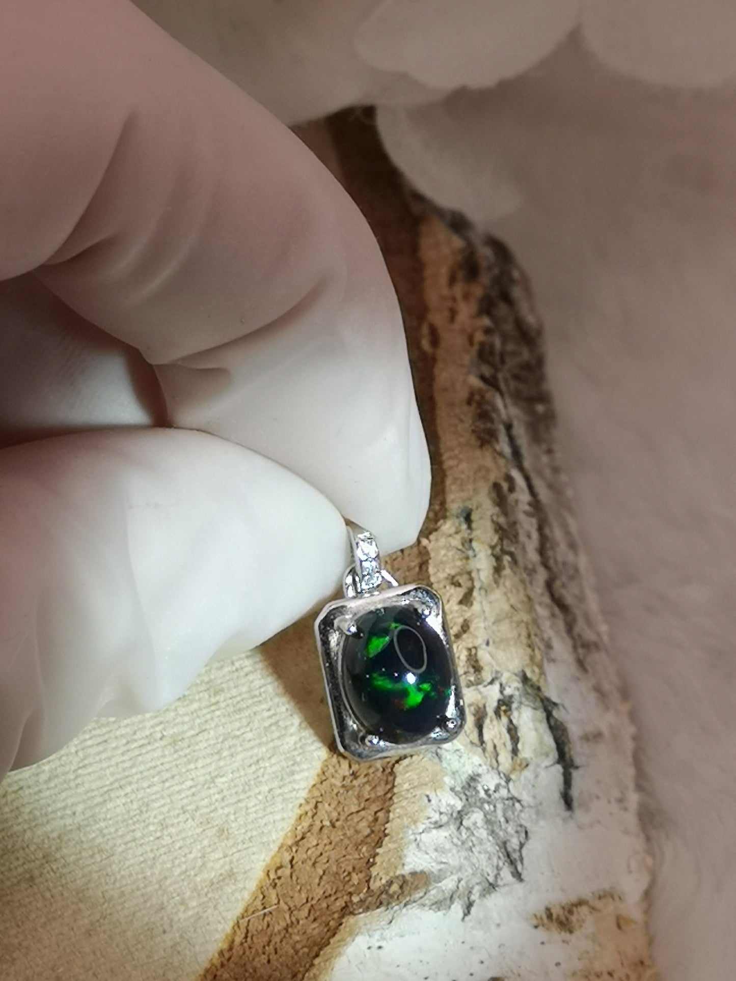 Black Opal Edelstein, 925 Silber Ketten Anhänger