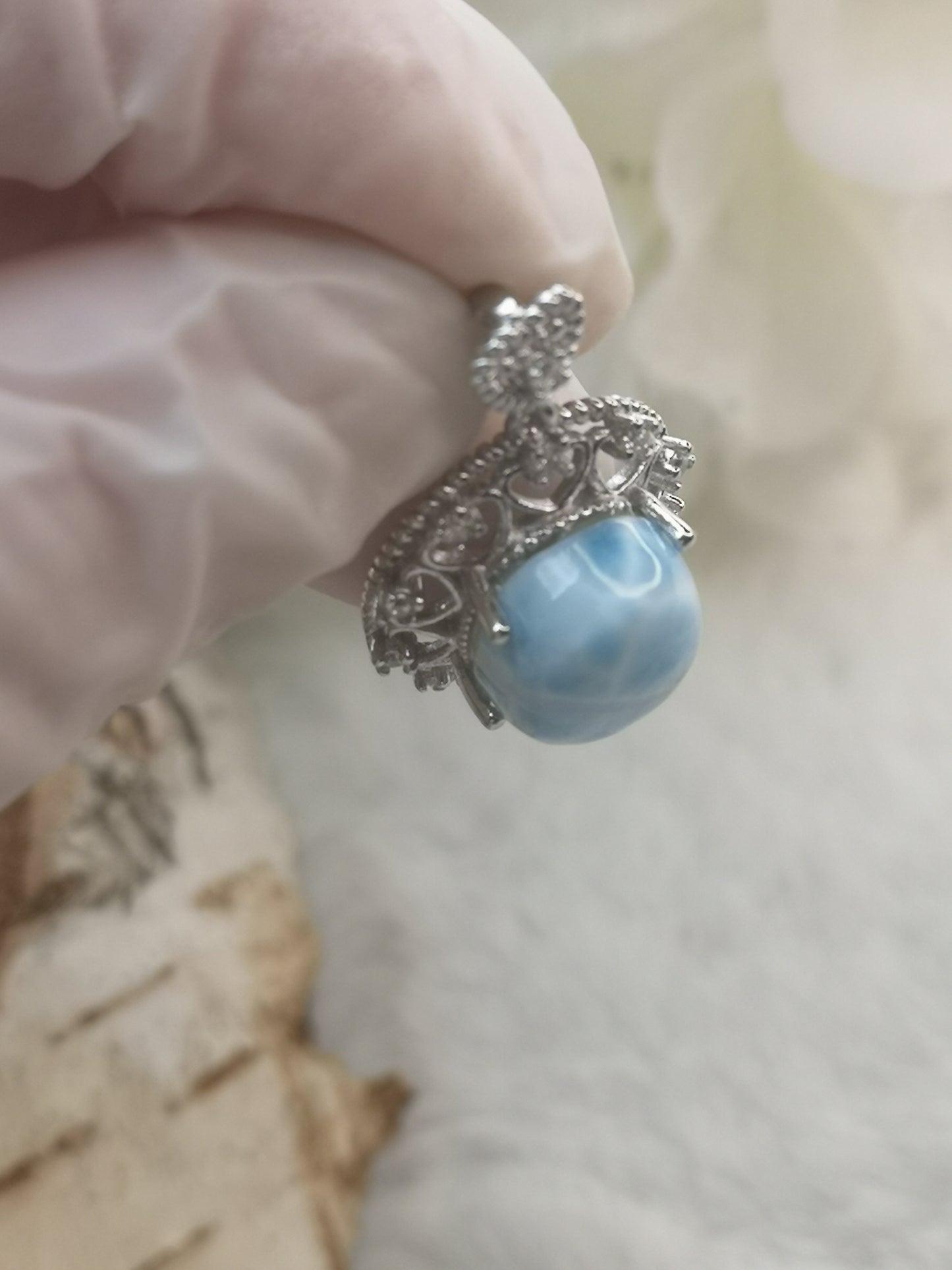 Larimar Edelstein, Kupfer Ketten Anhänger