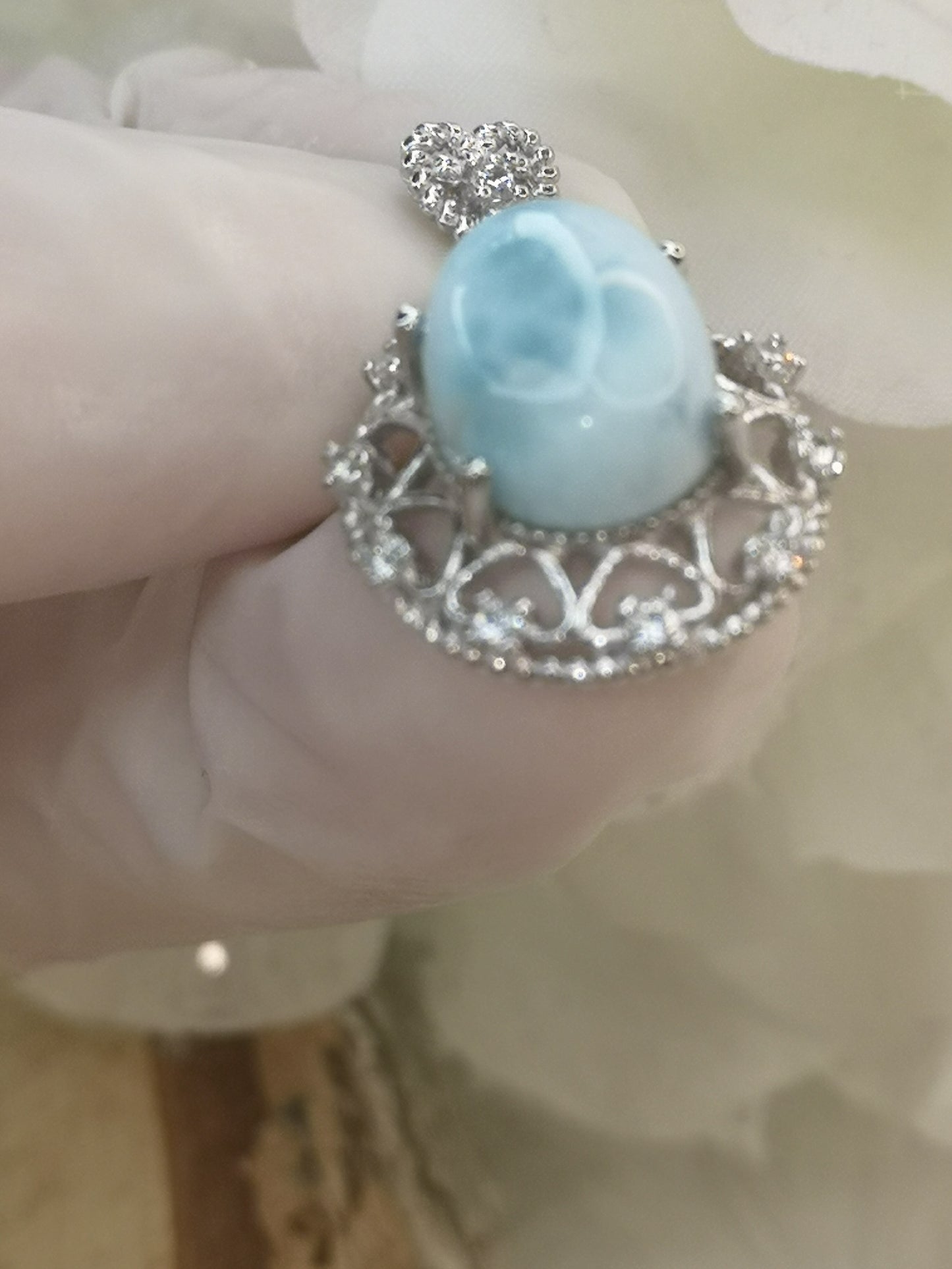 Larimar Edelstein, Kupfer Ketten Anhänger