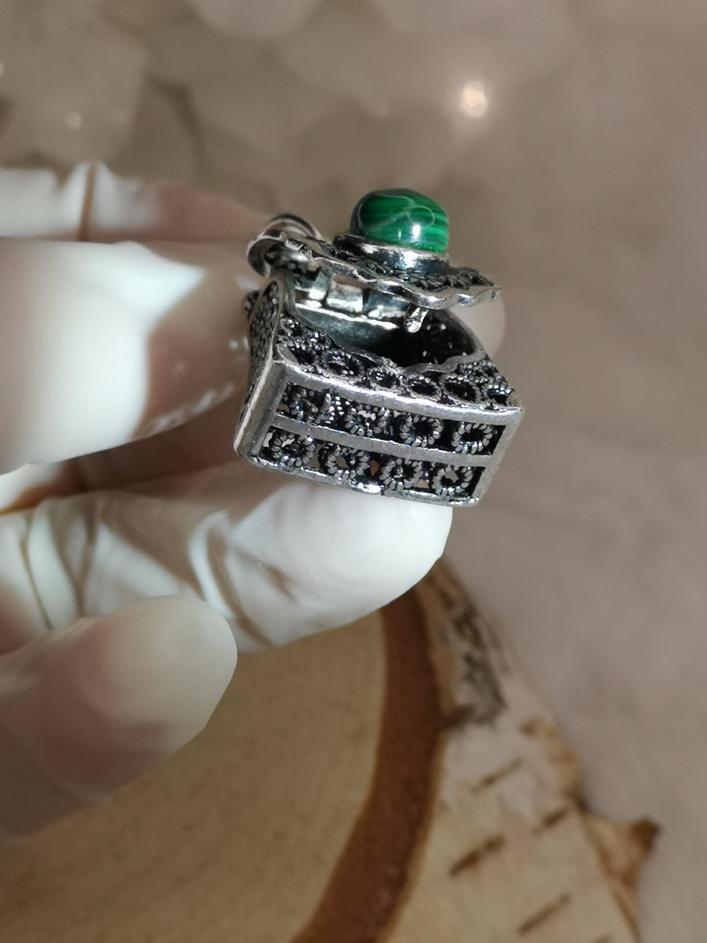 Malachite Edelstein, Kupfer Ketten Anhänger, Taschen Design