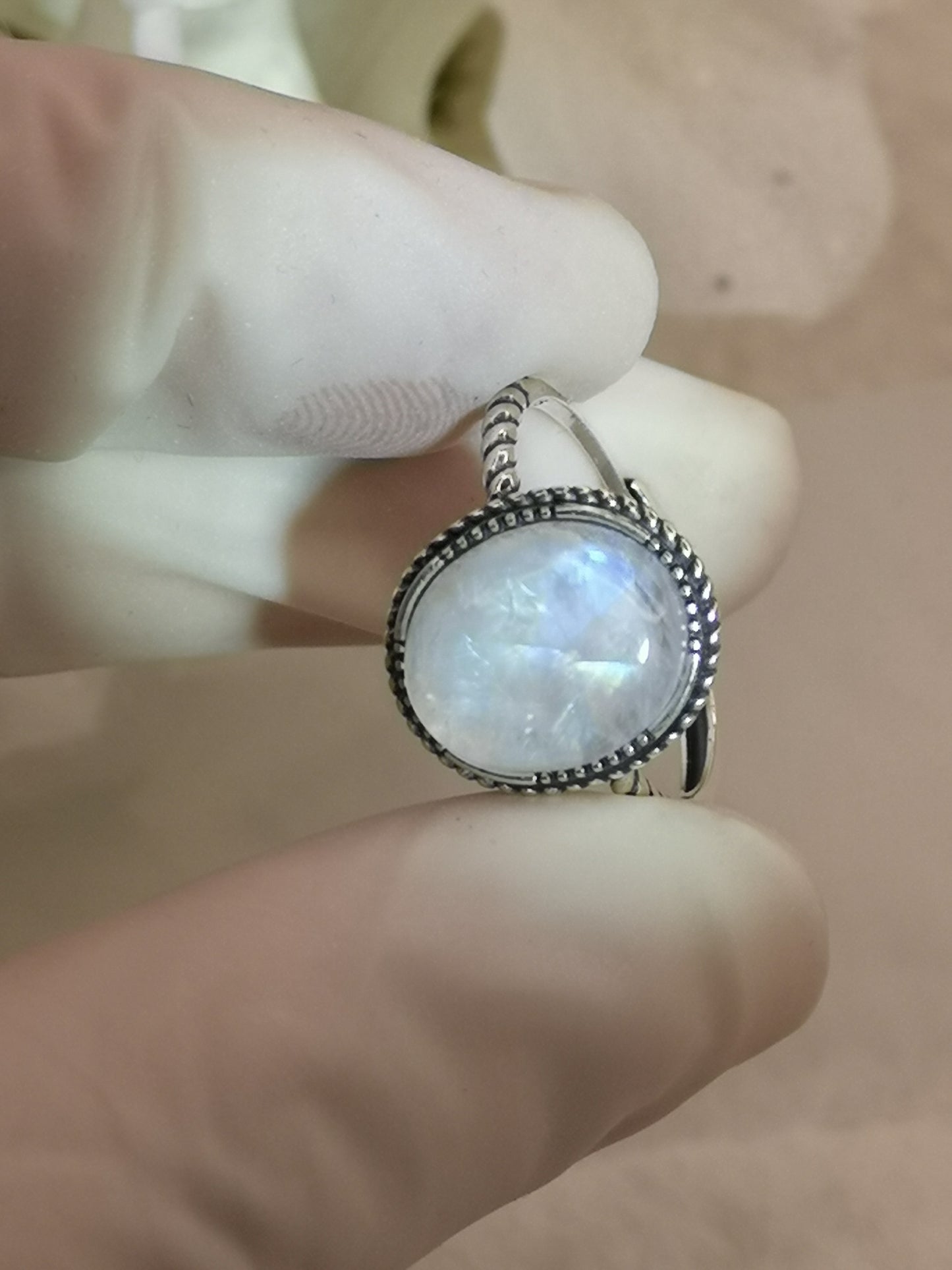 Moonstone 925 Silber Ring verstellbar Edelstein Schmuck